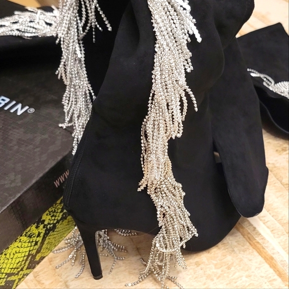COBIN ROBBINS Blk w/Silver Fringe Rhinestones | Over Knee | Faux Suede Boots NWT - Picture 7 of 9
